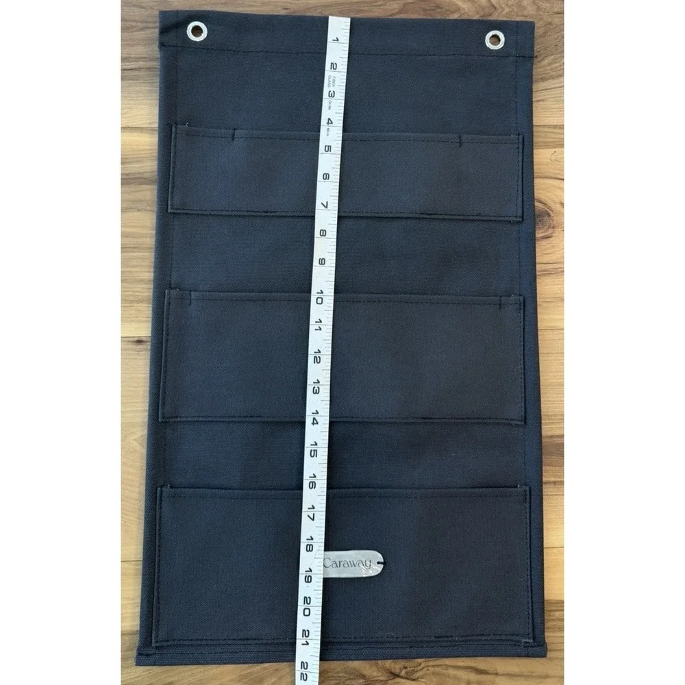 Caraway Hanging Wall Organizer 3 Pocket Canvas Storage Rack Black Kitchen
